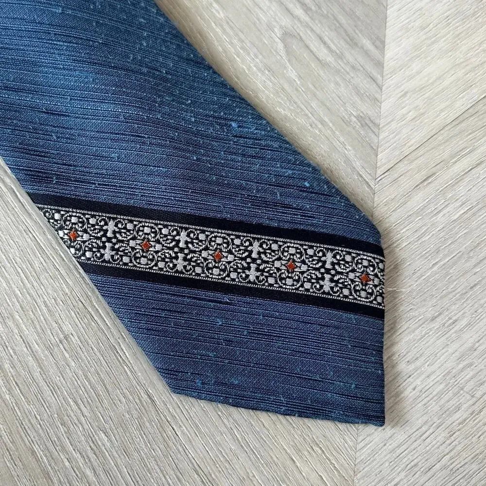 Vintage Johnny Carson Blue Diagonal Stripe Tie 70s 80s Classic Nubby